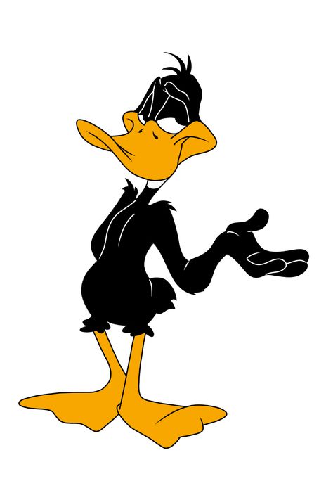 Daffy Duck: This vain and energetic black duck is another Looney Tunes legend. Prone to jealous outbursts and fueled by his "hoo-hoo-hoo" laugh, Daffy Duck is a comedic foil to Bugs Bunny, often getting outsmarted in his own schemes. Daffy Duck Tattoo, Duffy Duck, Disney Zootropolis, Disney Silhouette Art, Duck Tattoos, Disney Silhouette, Black Duck, Looney Tunes Bugs Bunny, Duck Cartoon