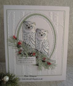 http://pam-simcrafts.blogspot.com/2016/10/wintertide-owl.html?m=1 Winter Owls, Owl Christmas Card, Bit Box, Fall Greeting Cards, Winter Owl, Owl Card, Paper Crafts Card, Christmas Owls, Christmas Card Crafts