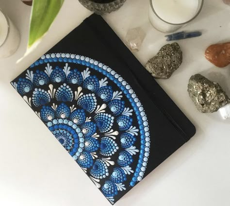 Dot Mandala On Diary Cover, Dot Painting On Rectangle Canvas, Mandala Notebook Cover, Mandala Card, Mandala Book, Dot Painting Tools, Easy Mandala Drawing, Mandala Art Therapy, Simple Mandala