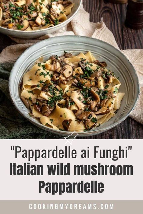 This wild mushroom pappardelle recipe is one of the reasons I look forward to this season. Fresh handmade pappardelle pasta embraces the flavors of fall with a delicious mix of wild mushroom and Porcini. Wild Mushroom Pasta, Parpadelle Recipes, Mushroom Pappardelle, Mushroom Meals, Vegetarian Pasta Sauce, Pappardelle Recipe, Oyster Mushroom Recipe, Wild Mushroom Recipes, Pork Mushroom