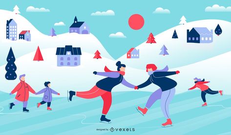 Art School Inspiration, Illustration Scene, Scene People, Winter Pins, People Having Fun, Winter Illustration, People Illustration, Educational Projects, Winter Scene