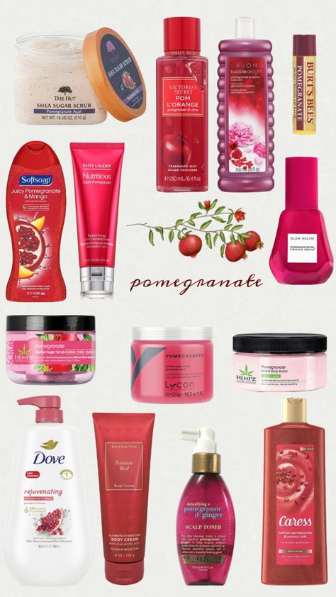 pomegranate shower routine #shower #aesthetic #moodboard #selfcare #wishlist #musthaves #beauty #bathandbodyworks #victoriassecret Fruit Perfumes, Shower Aesthetic, Shower Tips, Fragrances Perfume Woman, Firming Serum, Shower Skin Care, Perfect Skin Care Routine, Aesthetic Moodboard, Pretty Skin Care