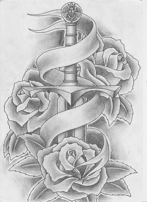 Rose Drawing Tattoo, Band Tattoos, Kunst Tattoos, Ribbon Tattoos, Simple Tattoo Designs, Roses Drawing, Tattoo Art Drawings, Realism Tattoo, Cross Tattoo