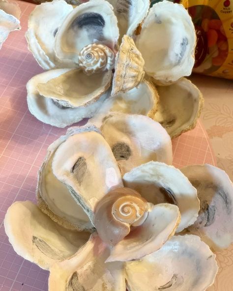 Magnolias made from oyster shells. Fun day hot gluing! #magnolia #oysters #oystercrafts #hotgluecrafts #hotglueart #southerncharm #southernliving Hot Glue Art, Oyster Shells, Glue Crafts, Oyster Shell, Fun Day, Southern Charm, Southern Living, Magnolia, Shells