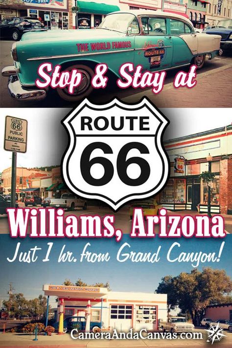 Williams Arizona Things To Do In, Route 66 Arizona, Route 66 Trip, Grand Canyon Vacation, Williams Arizona, Arizona Trip, Grand Canyon Railway, Southwest Travel, Visiting The Grand Canyon