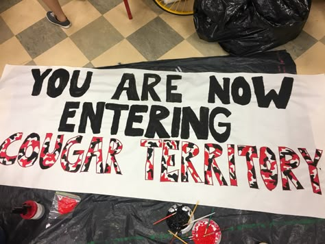 Pep Rally Poster: Signs for Cougar Mascot - School Spirit Football Spirit Signs, School Sports Posters, Football Game Signs, Pep Rally Themes, School Spirit Ideas Pep Rally, High School Football Posters, Rally Poster, Cheerleading Signs, High School Posters