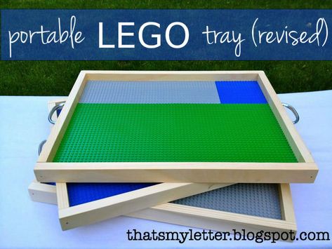 “L” is for Lego Tray #4 Lego Tray, Lego Hacks, Diy Lego, Lego Board, Lego Table, Lego Room, Tray Diy, Lego Storage, Lego Party