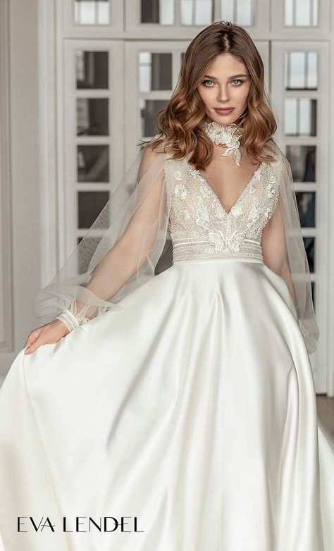 Weddinginspirasi.com featuring - Eva Lendel 2021 Wedding Dresses -- eva lendel 2021 bridal long sheer bishop sleeves v neck heavily embellished bodice romantic a line wedding dress v back chapel train (marny) zv #Ad #Bridal #EvaLendel #Sposa #Wedding #Weddingdress #WeddingDresses #WeddingGown #WeddingGowns ~ Wedding Dress V Back, Romantic A Line Wedding Dress, Eva Lendel, Glam Bride, Long Sleeve Ball Gowns, Wedding Inspirasi, Eva Dress, Classy Wedding Dress, Minimalist Wedding Dresses