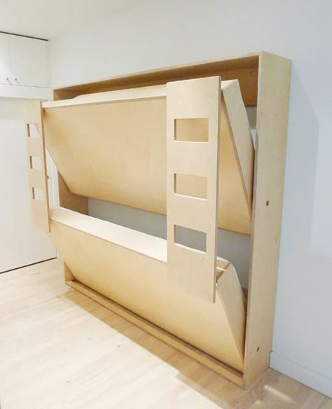 Double Murphy Bunk Beds for kids - so cool! Collapsible Bunk Beds, Murphy Bed Modern Design, Double Floor Bed, Murphy Bunk Beds, Space Saving Bunk Bed, Bed Setup, High Bed, Murphy Bed Ikea, Murphy Bed Plans