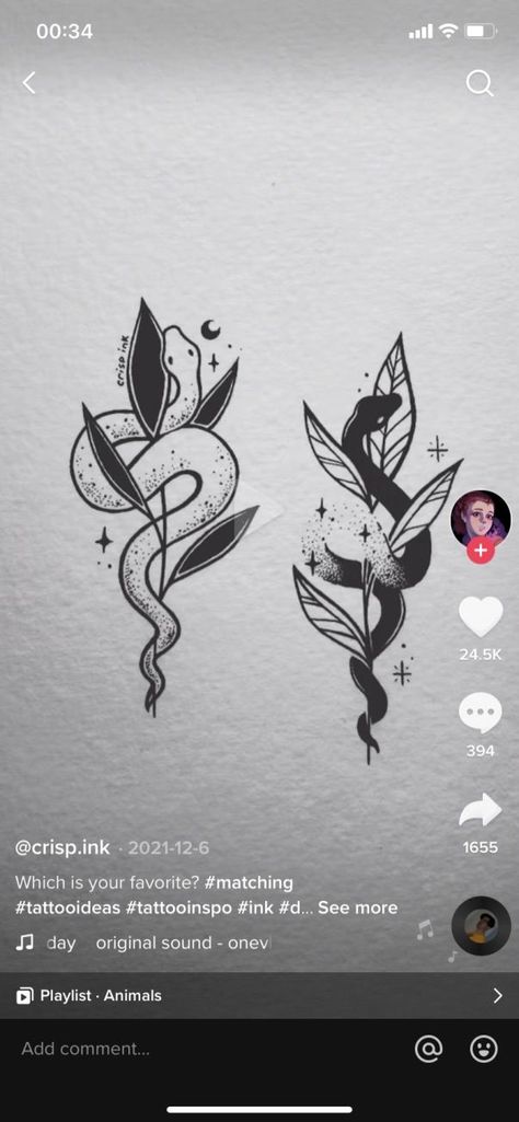 Matching Snake Tattoos, Snake Tattoos, Petite Tattoos, Easy Pixel Art, Matching Tattoo, Snake Tattoo, Dreamcatcher Tattoo, Snakes, Geometric Tattoo