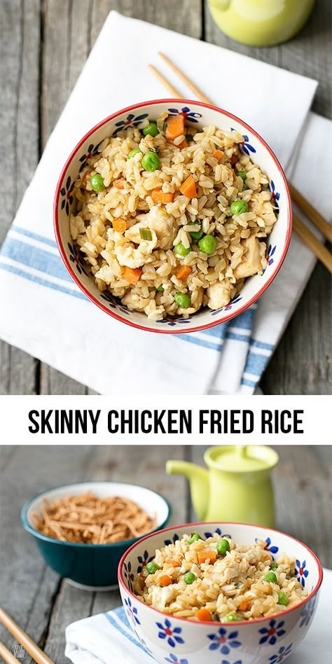 Delicious Skinny Chicken Fried Rice!  Weight Watchers friendly too -- only 4 points per serving! Arroz Frito, Chicken Fried Rice, Chicken Fried, Weight Watcher Recipes, Ww Recipes, Weight Watchers Recipes, 21 Day Fix, Weight Watchers Meals, Healthy Cooking