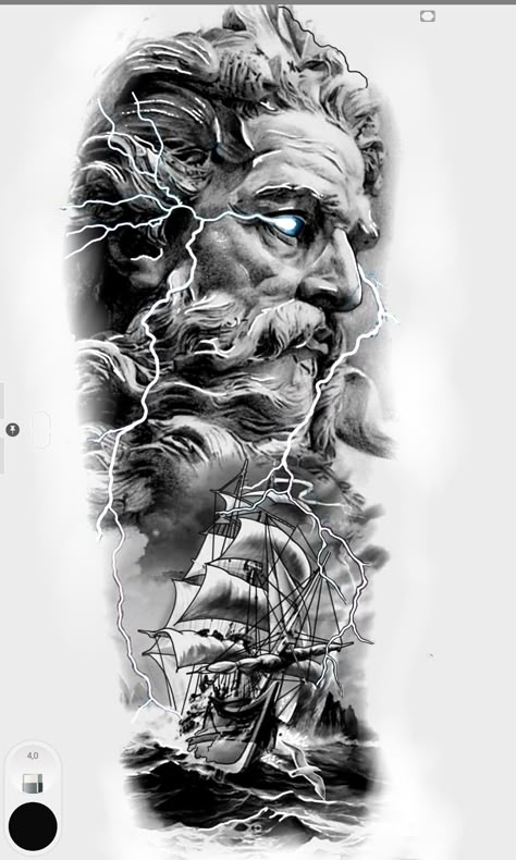 Zeus Background, Zeus Tattoos, Poseidon Tattoos, Tattoo Greek Mythology, Tattoo White Background, Background Tattoo Design, Trident Tattoo, Greek God Tattoo, Background Tattoo