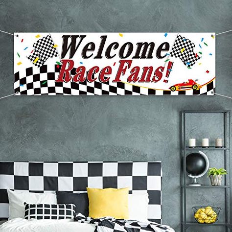 Blulu Racing Car Birthday Party Decorations, Red Fabric Banner Garland Backdrop Photo Booth Props Racing Party Decorations, Indy 500 Party, Racing Car Birthday, Cars Birthday Party Decorations, Racing Party, Fall Fair, Race Car Themes, Car Banner, Racing Theme