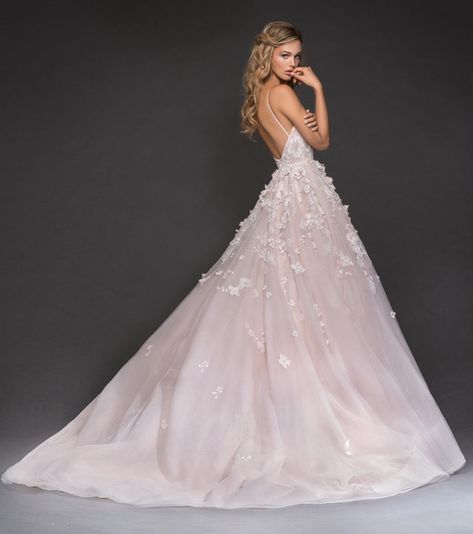 Style 6814 Arden Hayley Paige bridal gown - Rosé lace and tulle bridal ball gown, corset bodice with sweetheart neckline and spaghetti straps, full tulle skirt with dimensional lace and floral caviar appliqué. Matching veil VW01, VF01 Matching La Petite Flower Girls Style 5822 Eloise Light Pink Wedding Dress, Hayley Paige Bridal, Hayley Paige Wedding, Hayley Paige Wedding Dress, Modest Prom, Pink Wedding Dress, Bridal Ball Gown, Hayley Paige, Pink Wedding Dresses