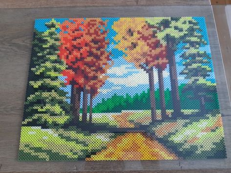 Sunset Perler Bead Pattern, Perler Beads Artwork, Perler Bead Landscape, Hama Beads Disney, Hamma Beads Ideas, Perler Creations, Pearl Beads Pattern, Easy Perler Beads Ideas, 3d Perler Bead