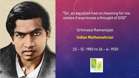 Srinivasan Ramanujan was a great mathematician who created more than 3000 theorems. He was the second Indian to become FRS (Fellow of the Royal Society), it is special because he did not obtain any degree. Quote Monday issued in public interest by Vayal Organic Store. #srinivasan #ramanujan #monday Srinivas Ramanujan, Organic Store, Royal Society, Maths Puzzles, Meant To Be, Two By Two, Quotes, Quick Saves