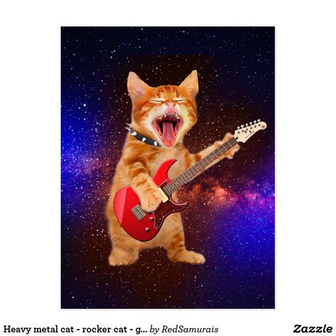 Heavy metal cat - rocker cat - guitar cats postcard Heavy Metal Cat, Metal Cat, Cat Mouse, Cat Cards, Kittens Funny, Cat Playing, Cute Kittens, Rock Star, Photo Print