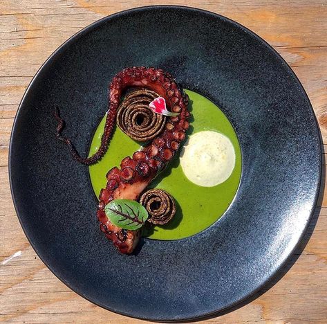 Reverie on Instagram: “bbq octopus . pomegranate . chimichurri . . . . #hypetoronto #foodiestoronto #blogto #torontolife #torontolifestyle #torontodesigner…” Octopus Fine Dining, Octopus Plating, Bbq Octopus, Fine Dining Plating, Art Of Plating, Seafood Plates, Gourmet Food Plating, Fine Dining Desserts, Michelin Star Food