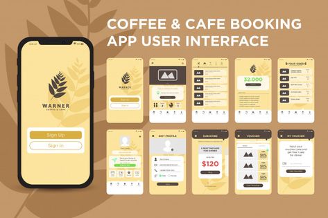 Coffee and cafe booking app ui kit templ... | Free Vector #Freepik #freevector #freebusiness #freecoffee #freedesign #freetechnology Coffee App Design, Desain Ux, App User Interface, Restaurant App, App Design Layout, Wireframe Design, Web Design Mobile, Mobile App Design Inspiration, App Interface Design