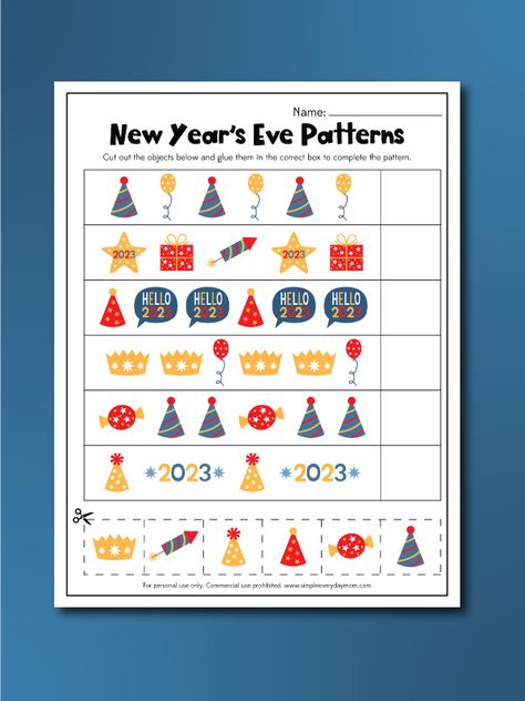 Math New Years Activities, New Years 2024 Activities For Kids, New Years Activities For Kindergarteners, New Years Montessori Activities, New Years Activity Preschool, New Years For Preschoolers, New Year Activity Preschool, New Year Theme Preschool, New Years Eve Printables