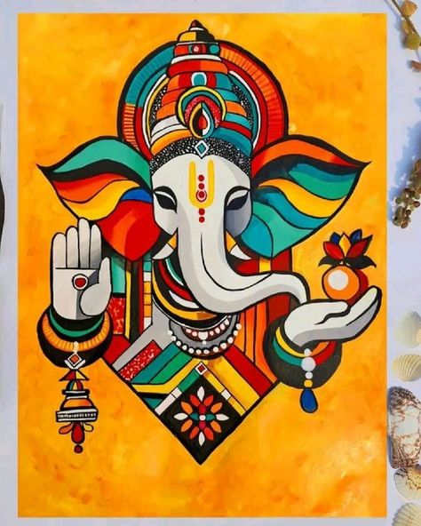 Indian Canvas Painting Ideas, Wall Painting Of Krishna, Ganpati Face Drawing, Abstract Art Of God, Ganesh Drawing Painting, Mini Canvas Ganesha Painting, Ganpati Bappa Acrylic Painting, Mandala Art Acrylic Paint, Ganpati Abstract Painting