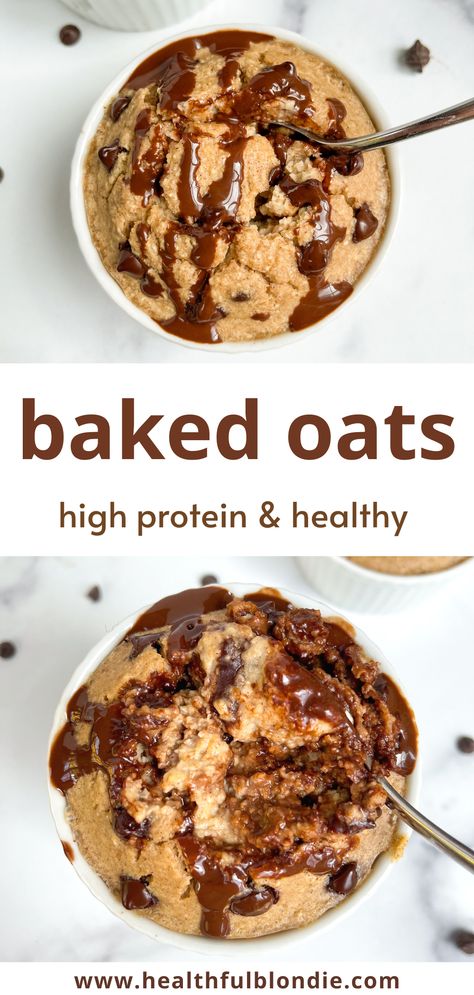 Baked Protein Oats Recipe, Oats And Eggs Recipes, Ramekin Recipes Healthy, Chocolate Chip Baked Oats, Baked Oatmeal Recipes Healthy, Macro Diet, Protein Baking, Protein Oatmeal, Perfect Healthy Breakfast