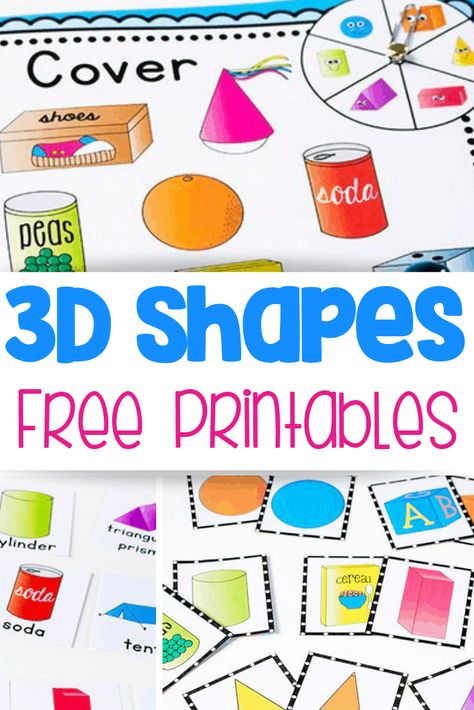 3d Shapes Activities Kindergarten Free Printable, 3d Shapes For Preschool, Shape Games For Kids, 3d Shapes Kindergarten, Shape Activities Kindergarten, 3d Shapes Activities, 3d Shapes Worksheets, 2d Shapes Activities, Preschool Shapes