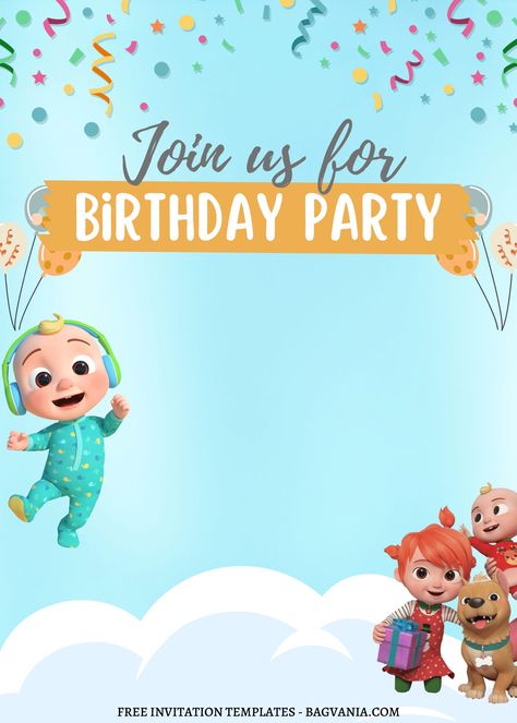 Get 7+ Colorful Sky Cocomelon Canva Birthday Invitation Templates #free #freeinvitation2019 #birthday #disney #invitations #invitationtemplates Cocomelon First Birthday Invitation, Cocomelon Theme Invitation Template, Cocomelon Blank Invitation Template, Birthday Invitations Cocomelon, 1 Year Birthday Invitation Card, 2nd Birthday Invitation Card, One Year Birthday Invitation Card, Cocomelon Theme Invitation Card, 1 Birthday Invitation Card