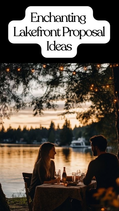 Couple enjoying a romantic lakeside proposal at sunset, surrounded by scenic views and a cozy setup. Romantic Setups, Lakeside Proposal, Proposal Set Up Ideas, Proposal Locations, Set Up Ideas, Romantic Proposal, Perfect Proposal, Proposal Ideas, Scenic Views