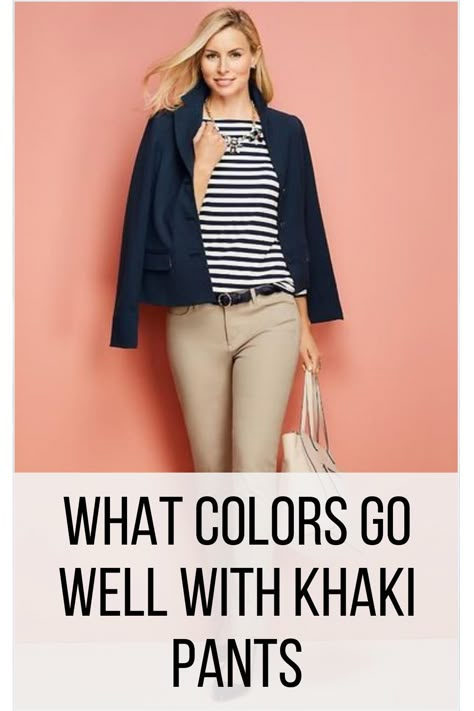 What Colors Go Well With Khaki Pants (Fashion 2023) Work To Night Outfit, Khaki Pants Outfit Work, How To Style Khaki Pants, What To Wear With Khaki Pants, Therapy Outfits, Khaki Pants Outfit Women, Style Khaki Pants, Tan Pants Outfit, Beige Pants Outfit