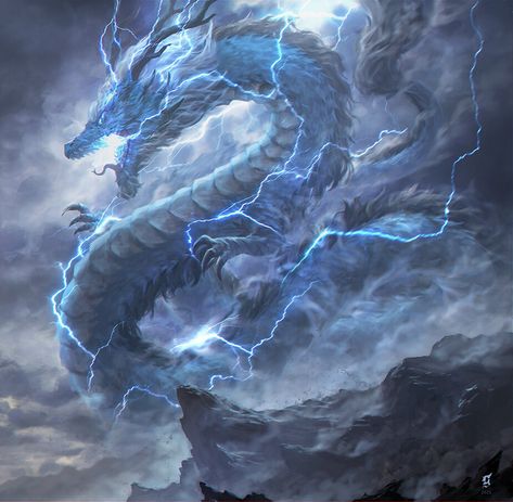 ArtStation - Clash of the Dragons Lighting Dragon, Fantasy Dragon Art, Lightning Dragon, Elemental Dragons, Eastern Dragon, Mythical Creatures Fantasy, Dragon Artwork Fantasy, Creature Artwork, Fantasy Beasts