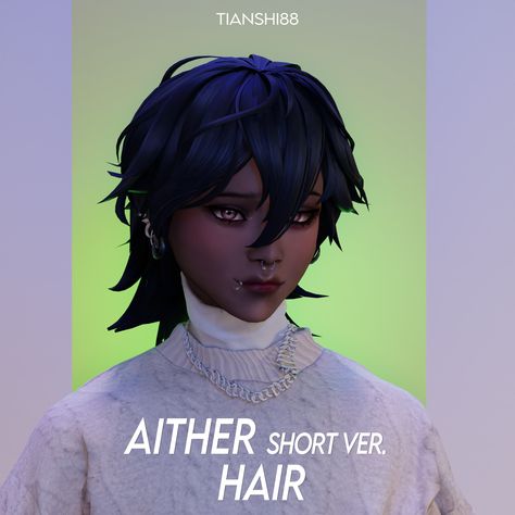 AITHER Hair short ver | TIANSHI on Patreon Sims 4 Gender Neutral Hair Cc, Sims 4 Cc Mods Skin Details, Sims 4 Unisex Hair Cc, Hair Covering Eyes Sims 4 Cc, Ts4 Mullet Cc, Messy Hair Cc Sims 4, Sims 4 Albino Cc, Sims 4 Short Curly Hair, Jjk Sims 4 Cc