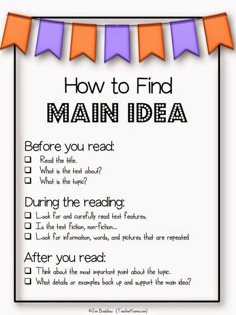 Anchor chart:  How to find Main Idea!  freebie!!  TeacherKarma.com Reading Main Idea, Teaching Main Idea, Reading Anchor Charts, Third Grade Reading, 5th Grade Reading, 4th Grade Reading, 3rd Grade Reading, Teaching Ela, 2nd Grade Reading