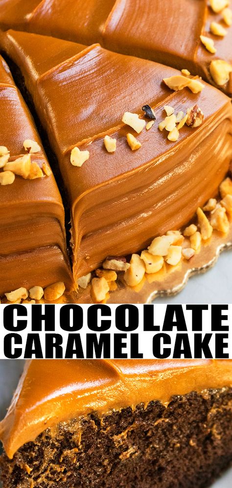 Quick Easy Cake, Caramel Cake Recipe, Chocolate Caramel Cake, Caramel Icing, Dessert Simple, Caramel Frosting, Caramel Cake, Caramel Chocolate, Chocolate Caramel