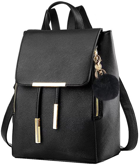 Coofit Black Faux Leather Backpack For College Bags For College, Bag For College, Tas Lv, Leather School Bag, Cute Mini Backpacks, Faux Leather Backpack, Black Leather Bag, College Bags, Girly Bags