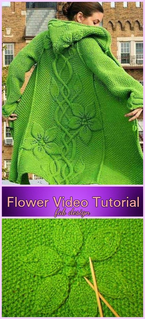 Knit Sylvi Flower Cardigan Coat Knitting Pattern with Video Tutorial Knitted Coat Pattern, Coat Knitting Pattern, Flower Coat, Flower Cardigan, Knitting Cardigan, Poncho Knitting Patterns, Vogue Knitting, Patterned Cardigans, Crochet Cardigan Pattern