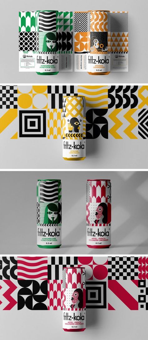 Fritz-Kola packaging design concept by Vinille Büro. Popcorn Box Template, Golden Curry, Wine Advertising, Bakery Packaging Design, Popcorn Packaging, Fun Packaging, Geometric Box, Packaging Concept, Fruit Packaging