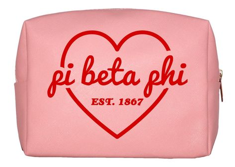 Red Heart Makeup, Heart Makeup, Sorority Names, Millennial Pink, Pi Beta Phi, Small Makeup Bag, Sorority Gifts, Sorority Outfits, Sorority And Fraternity