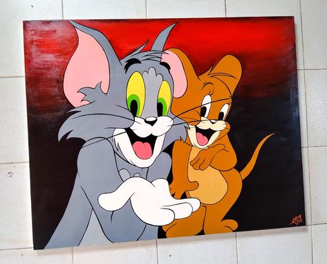 Tom And Jerry Rangoli, Tom And Jerry Acrylic Painting, Tom And Jerry Painting On Canvas, Tom And Jerry Painting, Tom And Jerry Drawing, Pic Editing, New Year Rangoli, Painted Toms, Tom Y Jerry