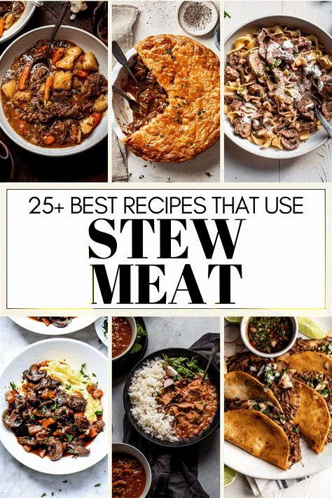 Easy Meals For Dinner Beef, Dinner Recipes Stew Meat, Stewed Steak Recipes, Recipes For Stewing Beef, Beef Stew Meat Dinner Ideas, Simple Stew Meat Recipes, Meals To Make With Stew Meat, Stew Meat Marinade Beef, Soft Beef Recipes