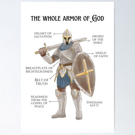 Get my art printed on awesome products. Support me at Redbubble #RBandME: https://www.redbubble.com/i/poster/The-Whole-Armor-of-God-by-linemineo/159867512.LVTDI?asc=u Armor Of God Visual, Lds Armor Of God Printable, The Whole Armour Of God, Armor Of God Printable Poster, Kids Bible Study Lessons, Ephesians 6:10 Armor Of God, The Whole Armor Of God, Whole Armor Of God, Armour Of God