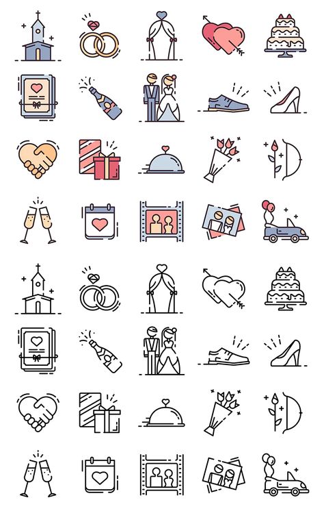 Wedding Icons Illustration, Wedding Iconography, Wedding Icons Free, Wedding Kawaii, Wedding Graphic Design, Wedding Clip Art, Wedding Png, Wedding Symbols, Png Wedding