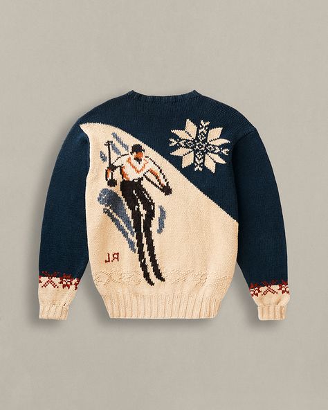 1995 Skier Sweater - Size M Ralph Lauren Christmas, Fabric Development, Mustache Man, Vintage Ski Posters, Saint Laurent Dress, Christmas Traditional, Mustache Men, Womens Flare Jeans, Knit Jacquard