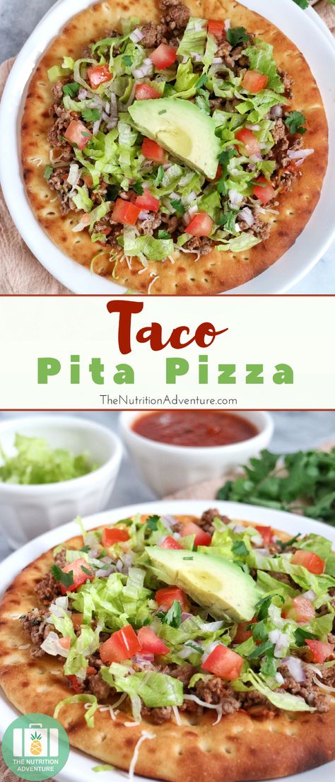 Taco Pita Pizza Pita Ideas Dinners, Pita Pizza Recipes Healthy, Pita Pizzas Recipes, Joseph Pita Bread Recipes, Joseph’s Pita Bread Recipes, Pita Flatbread Ideas, Pita Bread Recipe Ideas Dinners, Healthy Protein Dinner, Pita Pizza Recipes