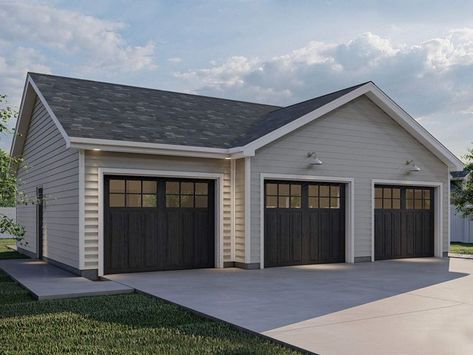 050G-0121: Garage with Boat Storage; 36'x32' Three Car Garage Plans, Garage Building Plans, Porsche Garage, Detached Garage Designs, Barn Style Garage, Garage Plans Detached, Farmhouse Garage, Garage Guest House, Garage Addition