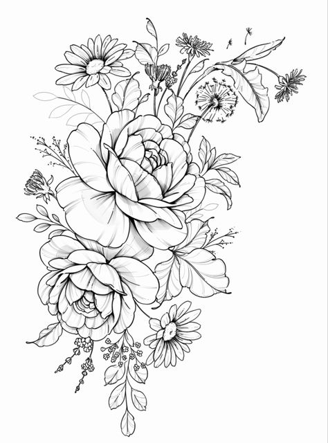 Womens Floral Tattoo Sleeve, Quarter Sleeve Flower Tattoos For Women, Black And Grey Upper Arm Tattoo, Wildflower Tattoo Drawing, Colored Floral Tattoo Design, Floral Arm Tattoo Sleeve Vintage Flowers, Womens Floral Arm Tattoo, Succulent And Flower Tattoo, Floral Tattoo Sleeve Black And White