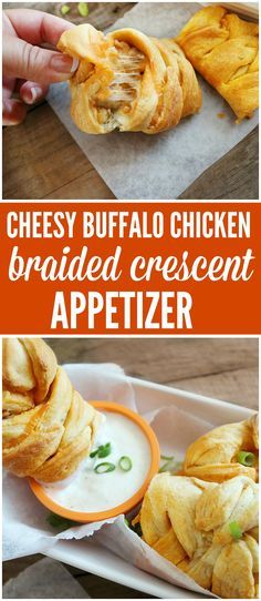 cheesy buffalo chicken Chicken Braid, Cheesy Buffalo Chicken, Super Easy Appetizers, Snack Prep, Night Food, Appetizer Bites, Dinner Appetizers, Trending Recipes, Easy Appetizer Recipes