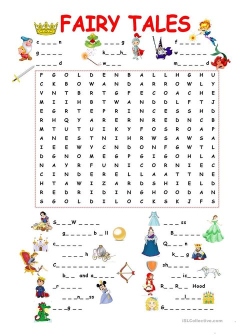 Fairy Tales.Wordsearch - English ESL Worksheets for distance learning and physical classrooms Fairy Tale Worksheets, Fairy Tales Sequencing, Fairy Tale Math, Fairy Tales Kindergarten, First Grade Books, Fairy Tale Activities, Fairy Tales Unit, Fairy Tale Theme, Traditional Tales