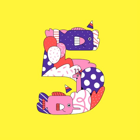 Ueno's fifth anniversary on Behance Number Illustration Design, Lucas Wakamatsu, Anniversary Illustration, Fifth Anniversary, 달력 디자인, Naive Illustration, Typography Alphabet, Anniversary Logo, Wacom Intuos