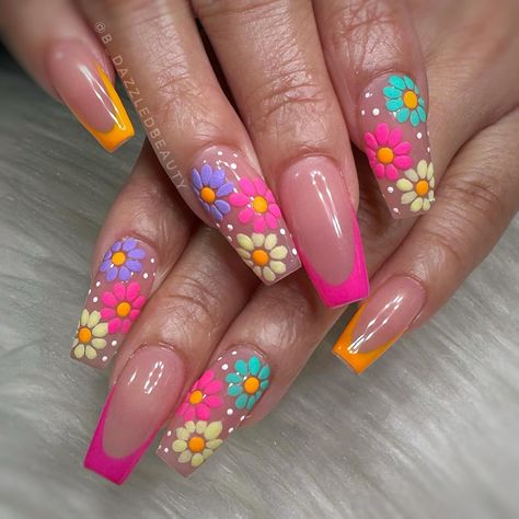 Fresh Nail Designs, Prom Vibes, Groovy Nails, Rodeo Nails, Spring Nail Design, Acrylic Nail Designs Coffin, Fresh Nail, Spring Acrylic Nails, Neon Flowers